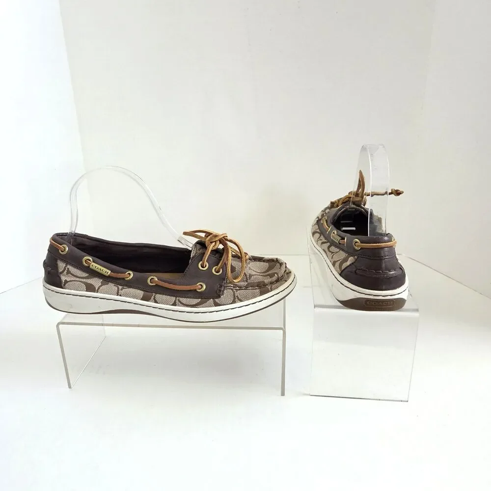 Coach Richelle Topsider Boat Shoes Women's 9B Signature Canvas Brown Leather